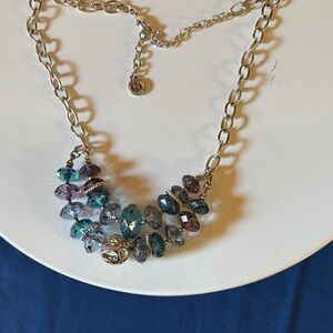 Napier Silver-Tone Link Necklace with Purple Crystal Accent